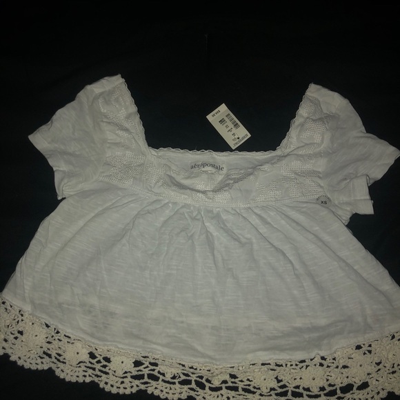 Aeropostale White Babydoll Top Crochet Bottom XS - Picture 4 of 4